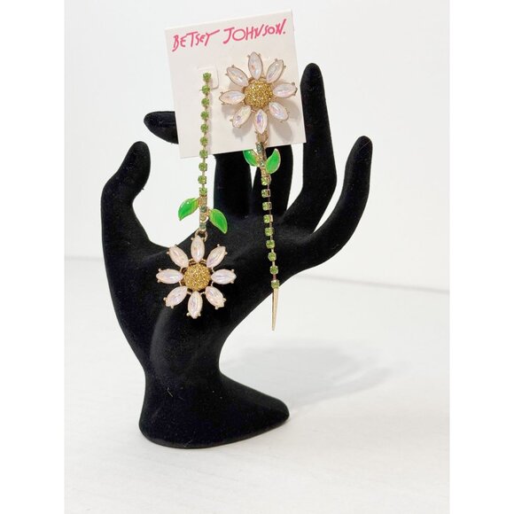 Betsey Johnson Crystal Flower Drop Earrings - Picture 2 of 9